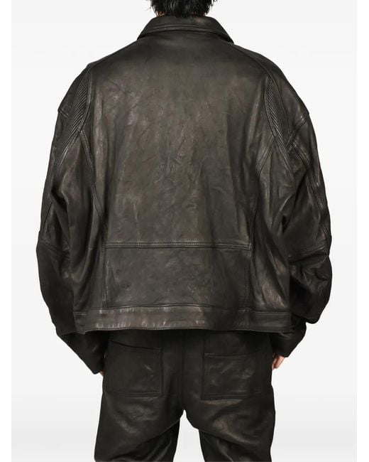 FILTH Black Zip-Up Panelled Leather Biker Jacket for men