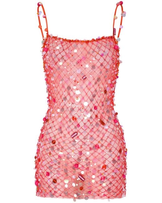 Roberta Einer Red Fishnet Mini Dress