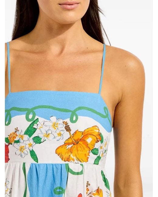 Seafolly Blue Viva Vacation Floral-Print Smocked-Back Maxi Dress