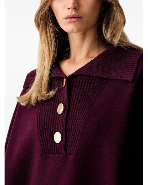 Joseph Ribkoff Red Button-Embellished Ribbed-Trim Shawl-Neck Sweater