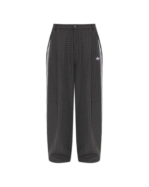 Adidas Gray Check-Pattern Wide-Leg Trousers