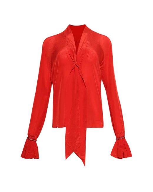 GRACE FAENA Red Ruffled Necktie Blouse