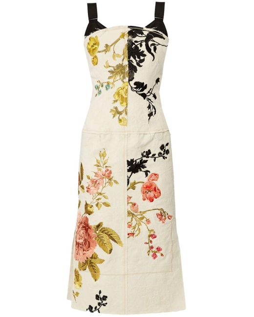 Erdem Metallic Floral-embroidered Panelled Dress