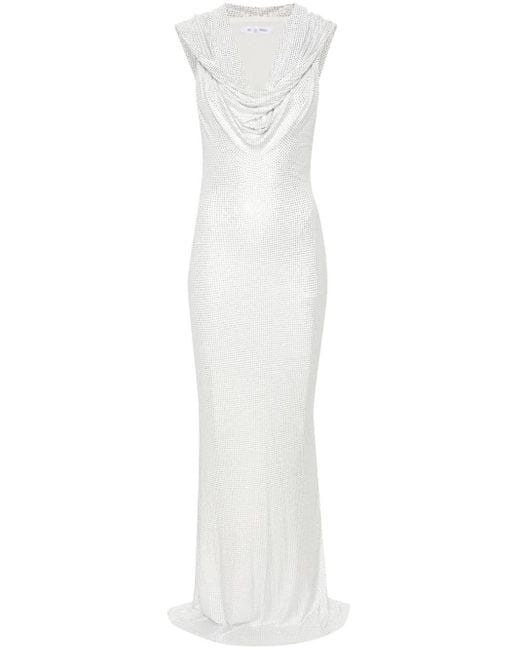 De La Vali White Manhattan Rhinestoned Maxi Dress