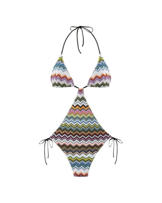 Missoni White Triangle-Top Zig-Zag-Pattern Swimsuit
