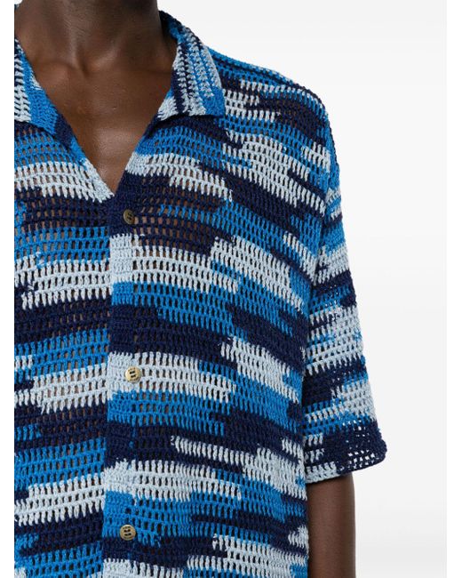 Amir Slama Blue X Mahaslama Striped Crochet Shirt for men