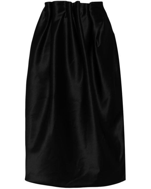 Simone Rocha Black Pleated Satin Midi Skirt