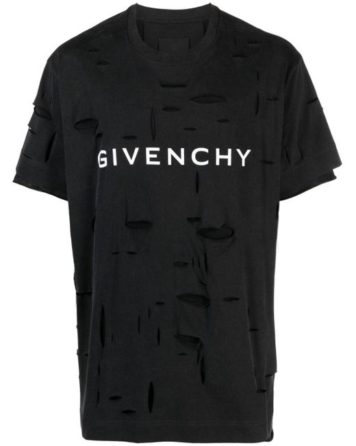 Givenchy Black Logo-print Ripped T-shirt for men