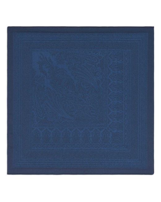Etro Blue Paisley-print Silk-blend Pocket Scarf for men