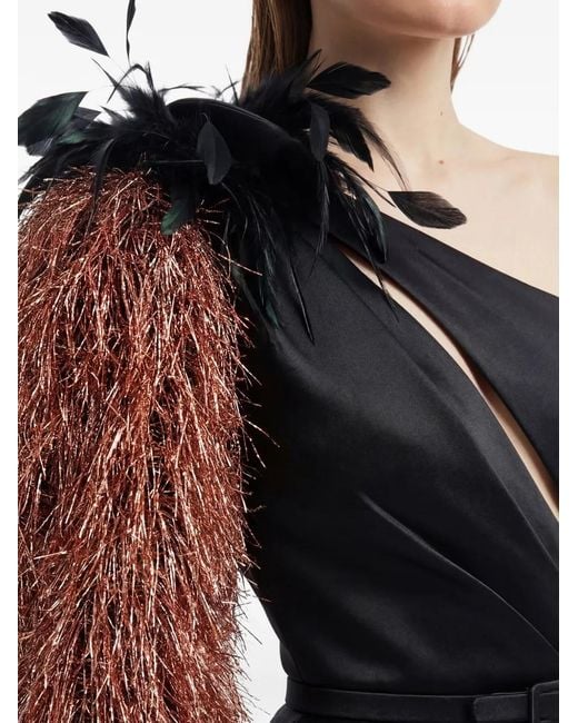 Gatti Nolli by Marwan White Feather-Embellished Gown Dress