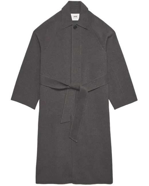 AMI Gray Belted Wool-blend Coat for men