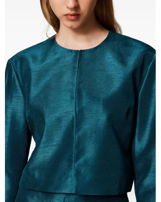 Twinset Blue Crop-Hem Longsleeve Jacket