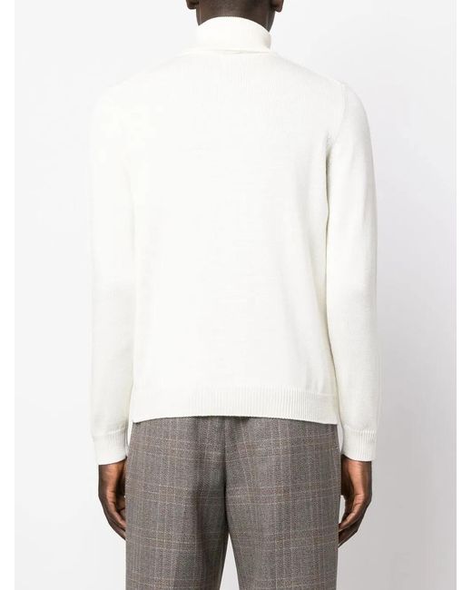 Roberto Collina White Ribbed Hem Roll-Neck Sweater for men