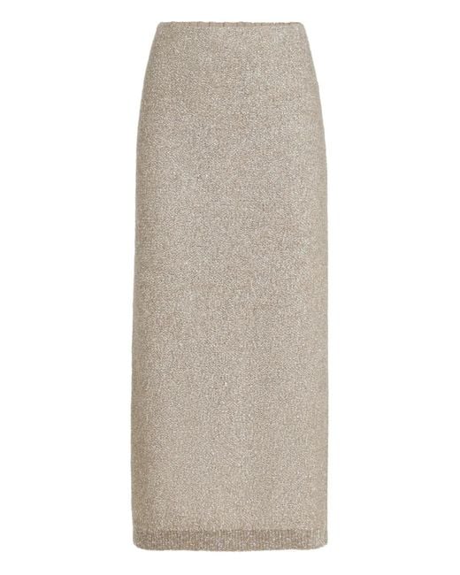 Brunello Cucinelli Gray Elastic-Waistband Midi Skirt