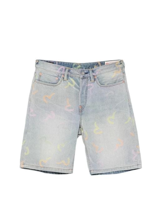 Evisu Blue Logo-Print Denim Shorts for men