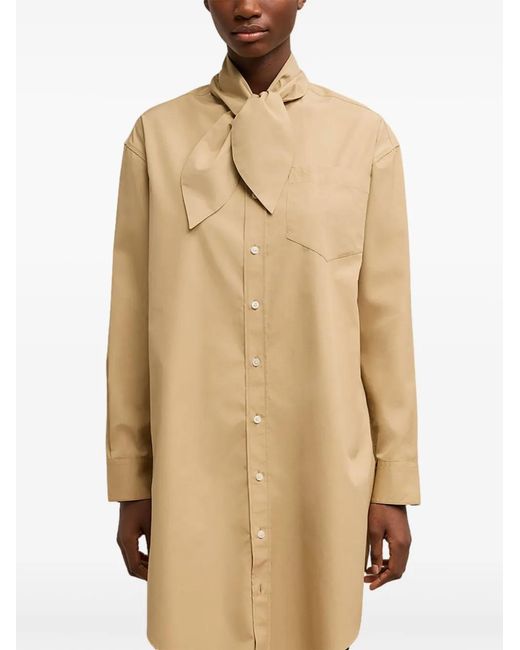 AMI Natural Scarf-Collar Cotton Shirt Dress