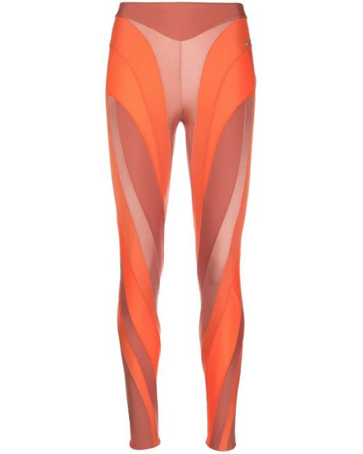 Mugler Orange Spiral Panelled leggings