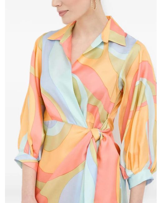 Beatrice B. Orange Abstract-Print Wrap Mini Dress