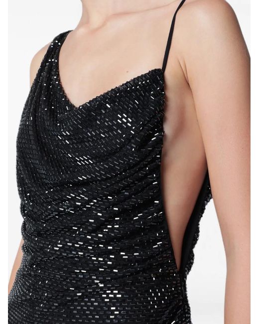 Self-Portrait Black Rhinestone-Embellished Draped Maxi Dress