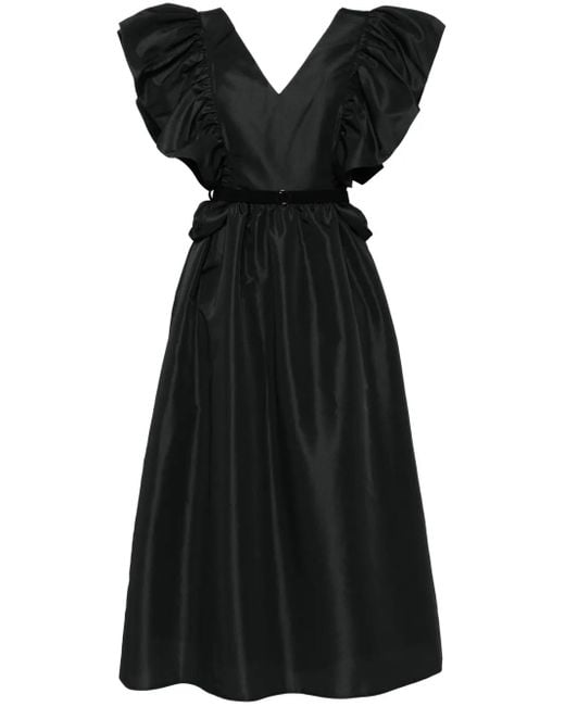 Saiid Kobeisy Black Ruffled Taffeta Midi Dress