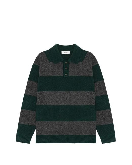 Les Deux Green Striped Knitted Polo Sweater for men