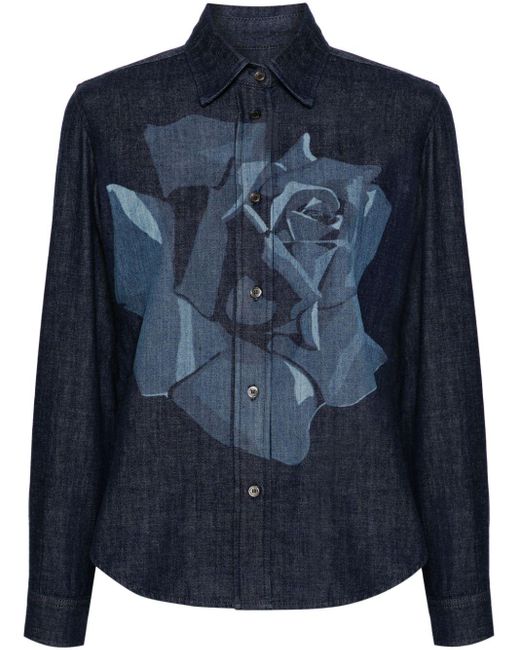 KENZO Blue Rose-print Denim Shirt