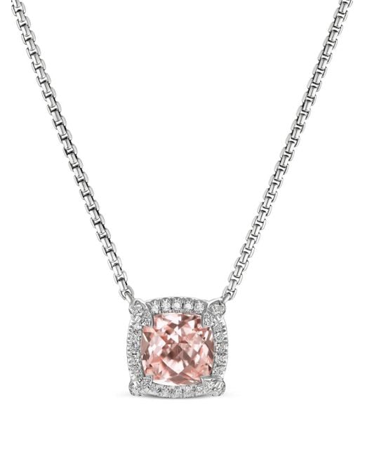 David Yurman Metallic Sterling Silver Petite Chatelaine Morganite And Diamond Pendant Necklace