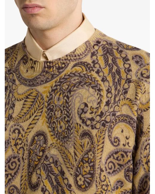 Etro Brown Wool Sweater With Paisley Print for men