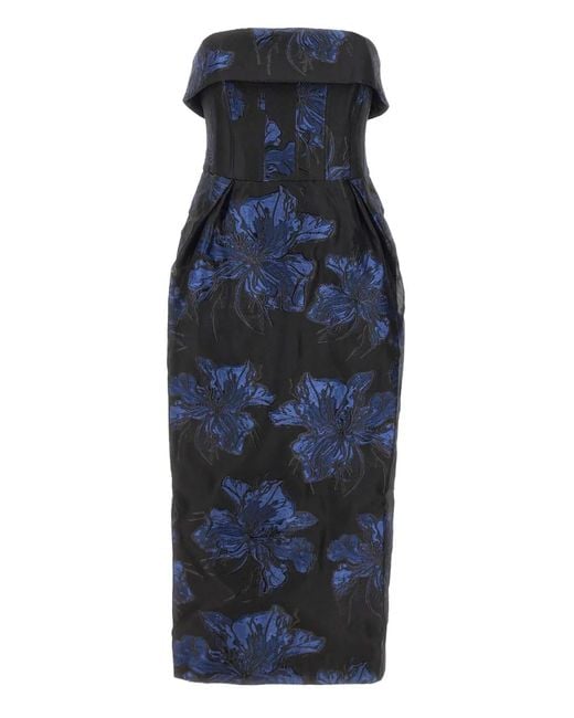 Rebecca Vallance Blue Off-The-Shoulder Floral-Print Dress