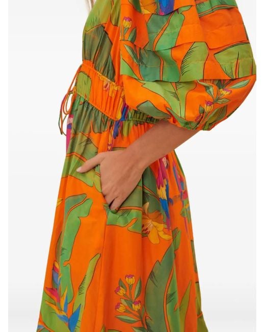 Vestido midi con estampado botánico Farm Rio de color Orange