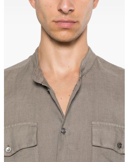 Malo Brown Slub-texture Linen Shirt for men