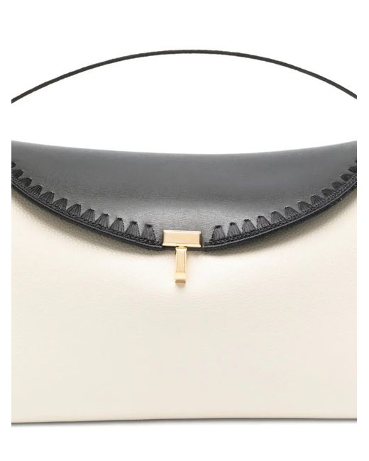 Totême Leren Schoudertas Met Geborduurd T-Slot in het Natural