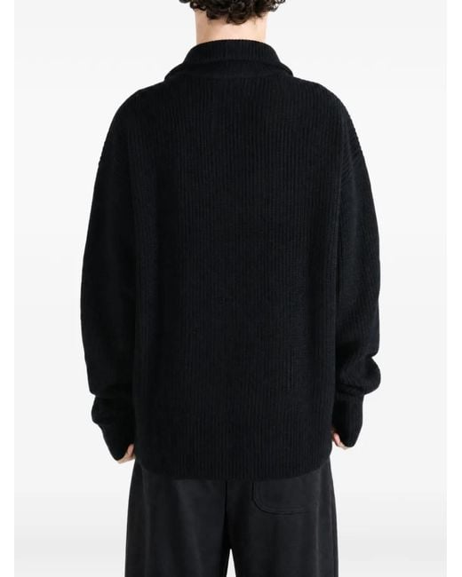 Extreme Cashmere Black Ribbed-Knit Zip-Up Sweater