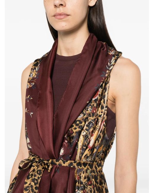 Etro Red Leopard-Print Asymmetric Gilet