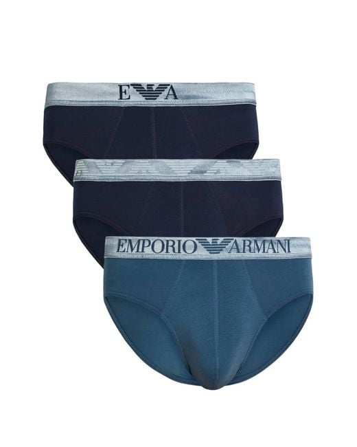 Emporio Armani Blue Logo-Waistband Briefs (Set Of Three) for men