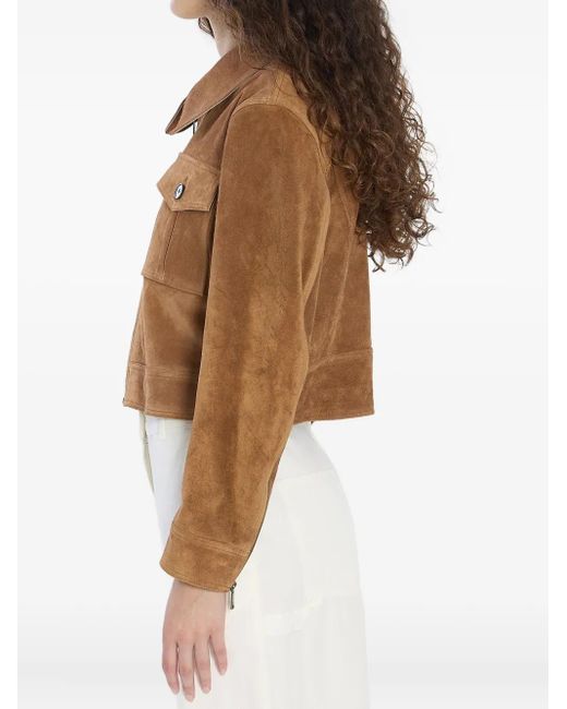 Arma Brown Pointed-Collar Flap-Pocket Suede Jacket