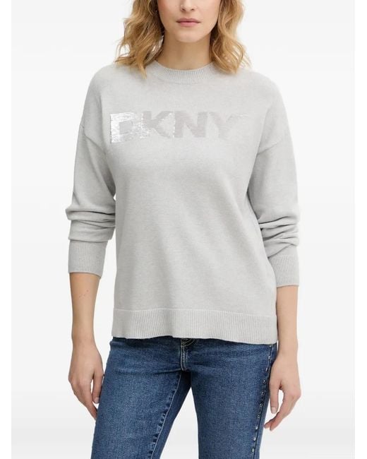 DKNY Gray Sequin-Logo Sweater
