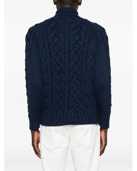 Brunello Cucinelli Rollkragenpullover mit Zopfmuster in Blue für Herren
