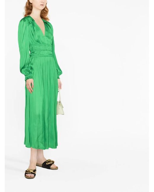 Maje Green Riannette Flared Midi Dress