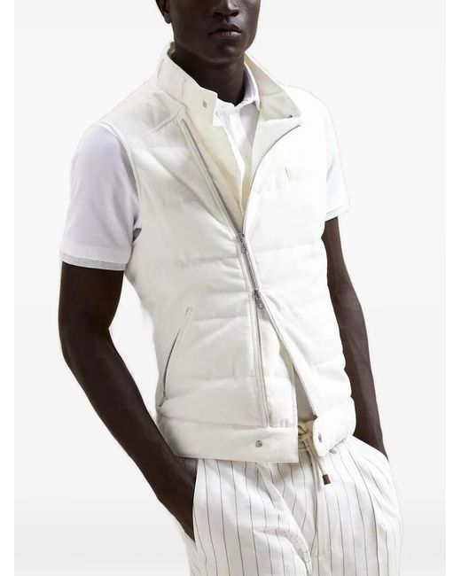 Brunello Cucinelli White Quilted Corduroy Gilet for men