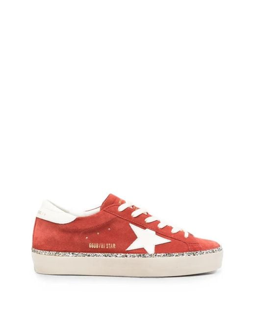 Golden Goose Deluxe Brand Red Hi Star Glitter-Trim Sneakers