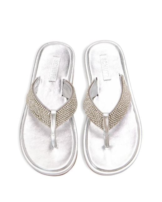 SCHUTZ SHOES White Crystal-Embellished Thong Sandals