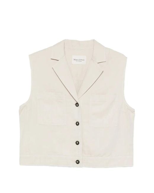 Marc O' Polo White Button-Up Notched-Lapels Gilet
