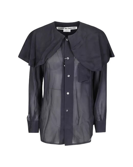 Comme des Garçons Blue Ruffled Semi-Sheer Blouse
