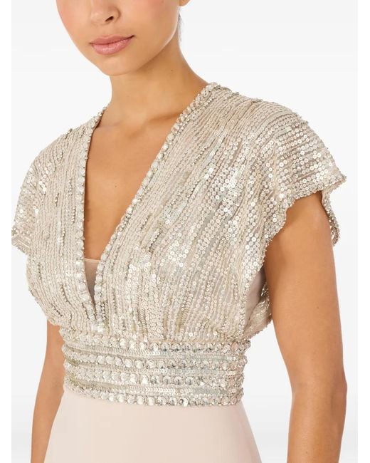 Jenny Packham White Cary Sequin V-Neck Maxi Dress