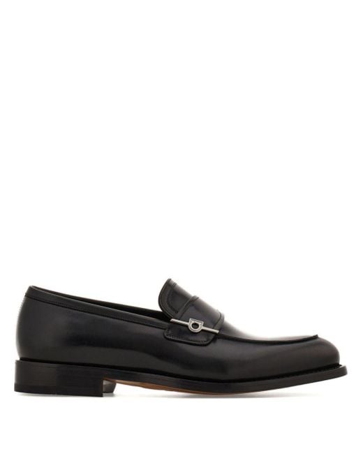 Ferragamo Black Gancini-Plaque Loafers for men