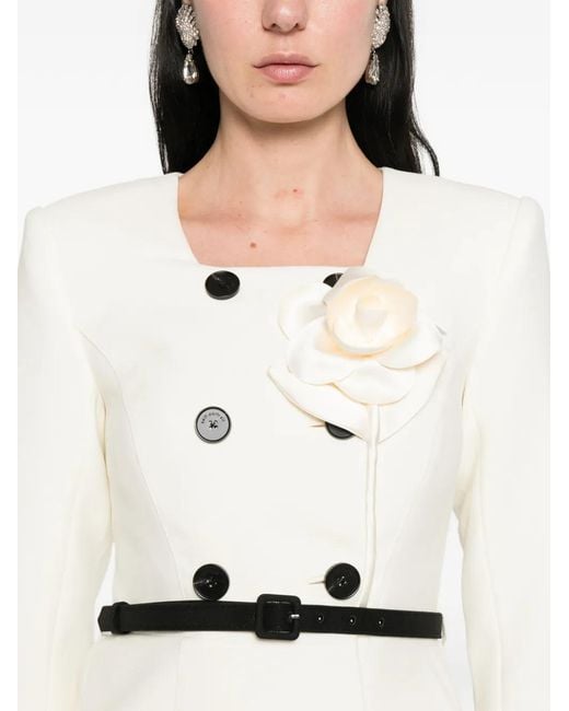 Self-Portrait White Floral-Detail Belted Skirt Suit