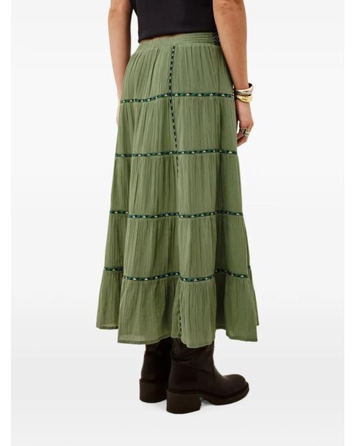 Ba&sh Green Paloma Tiered Embroidered-Waistband Maxi Skirt