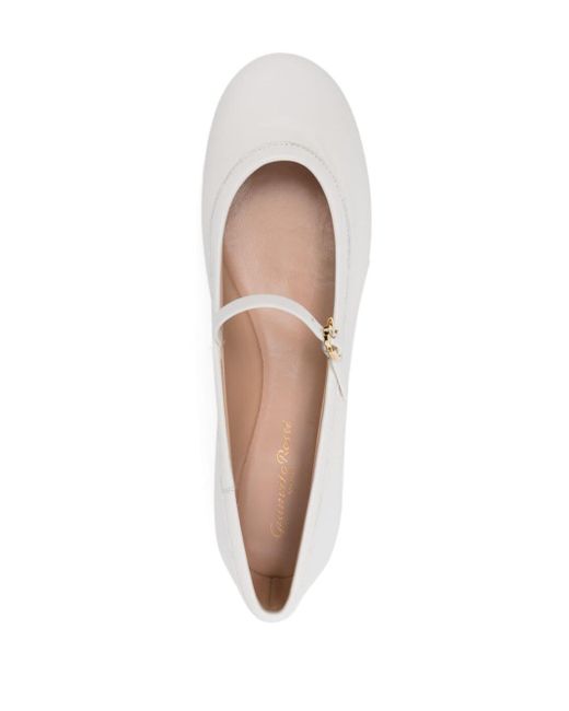 Gianvito Rossi Round-toe Leather Ballerina Shoes White