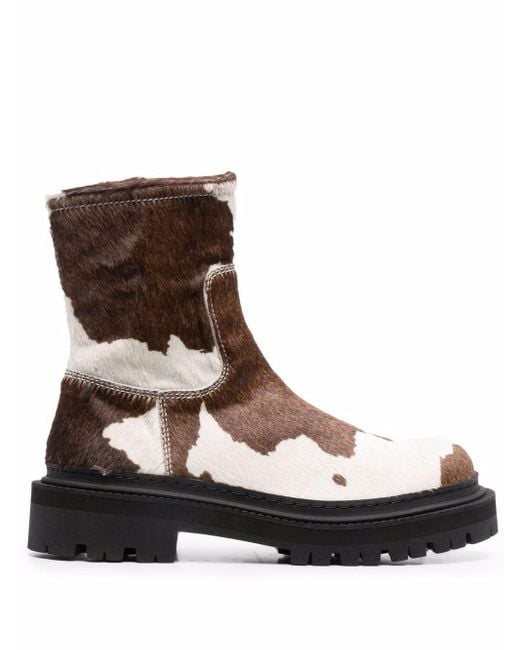 Camper Brown Cow-print Ankle Boots